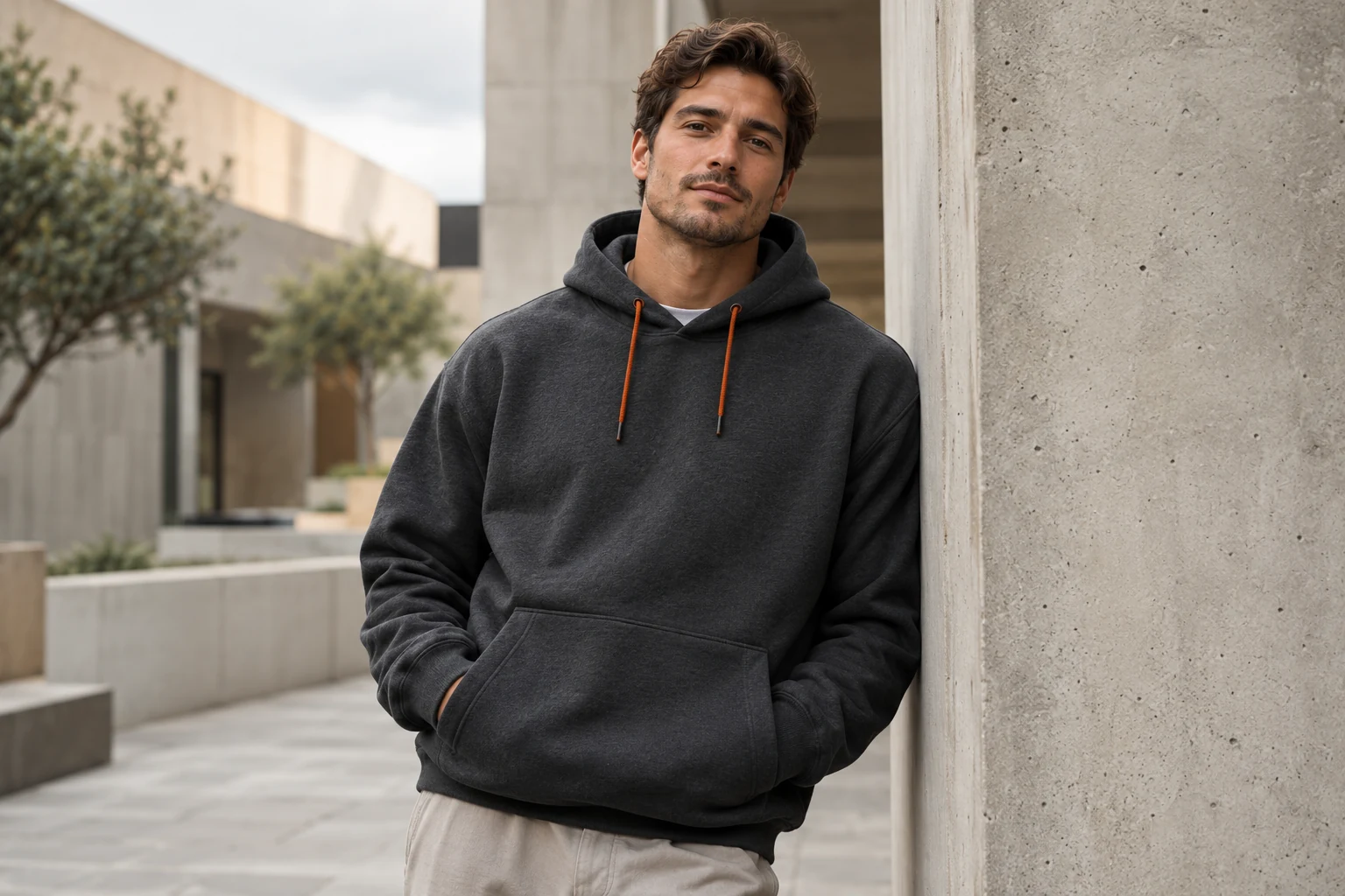 Athletic streetwear styled in an urban setting